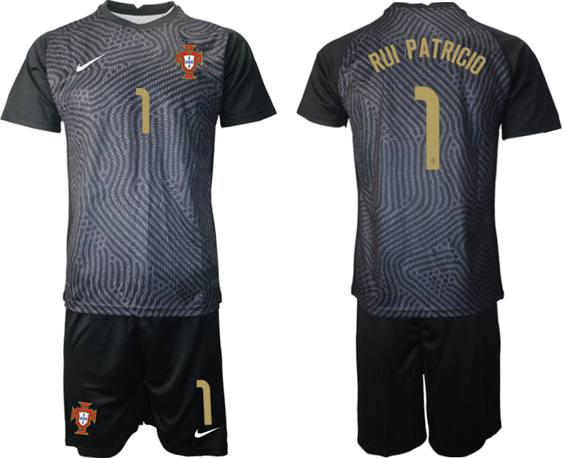 Men 2021 European Cup Portugal black goalkeeper #1 Soccer Jerseys->portugal jersey->Soccer Country Jersey